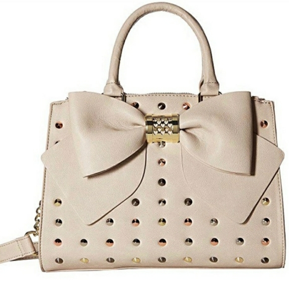 Betsey Johnson Handbags - BETSEY JOHNSON VEGAN LEATHER STUDDED BOW SATCHEL